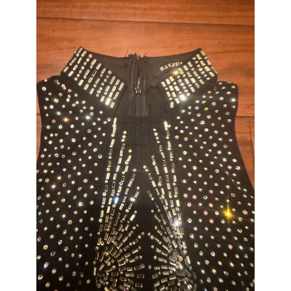 Banjul Black Rhinestone Studded Mesh Mini Dress High Neck Bodycon Sleeveless - Picture 5 of 11